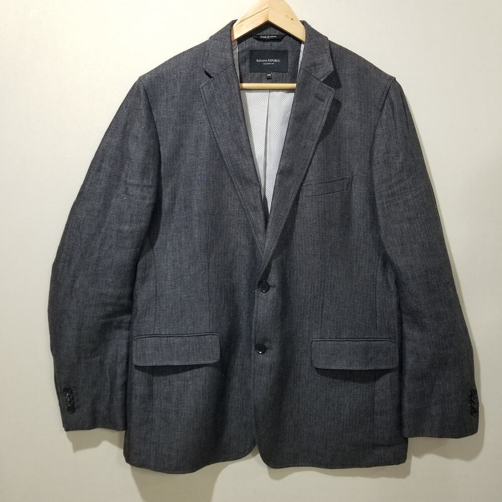 Banana Republic Blazer Mens 44R Tailored Fit Gray Black Sport Coat 100% Linen